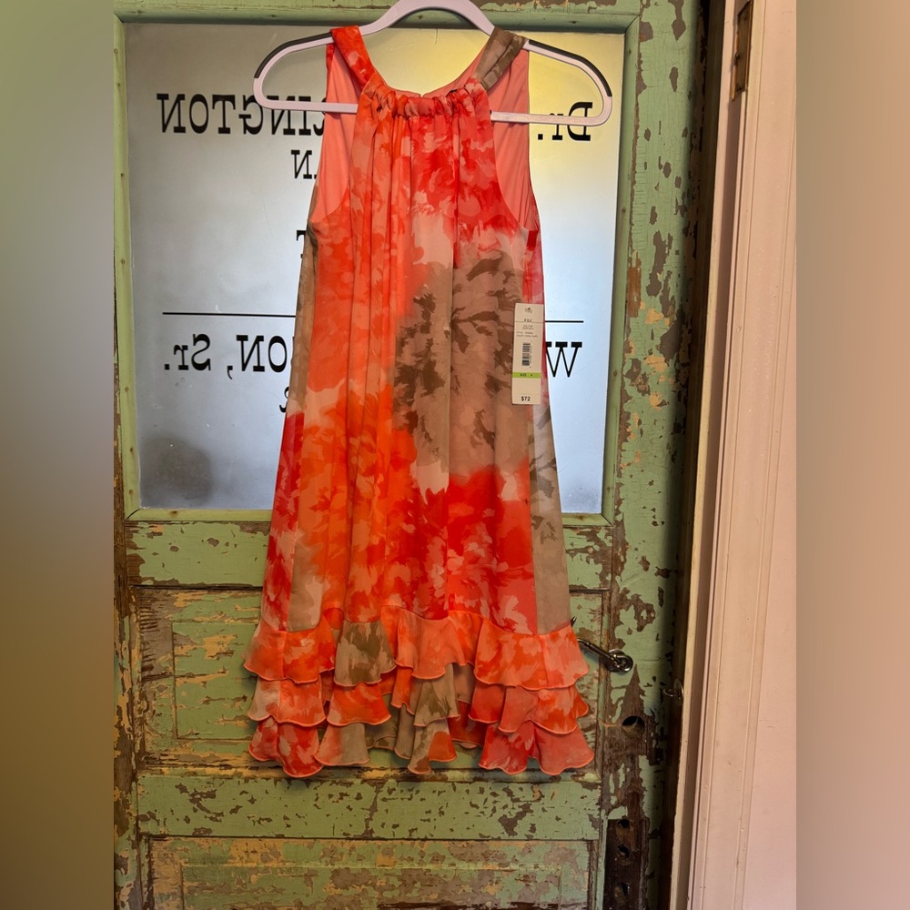 Floral High-Low Ruffle Skirt - Coral & Taupe